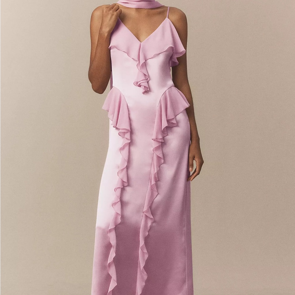 Mare Mare Sleeveless Ruffled Satin Chiffon Maxi Dress in Purple Size L